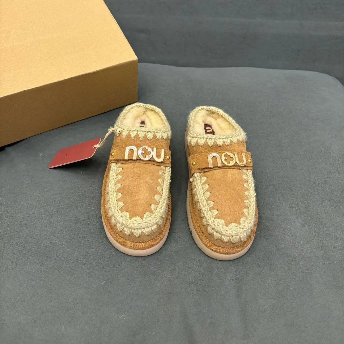 MOU Slippers Fur-Lined Embroidered Slip-On Mules image 2