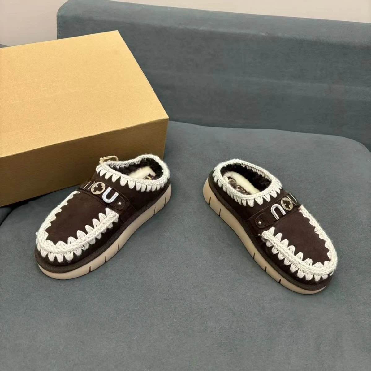 MOU Slippers Fur-Lined Embroidered Slip-On Mules image 3