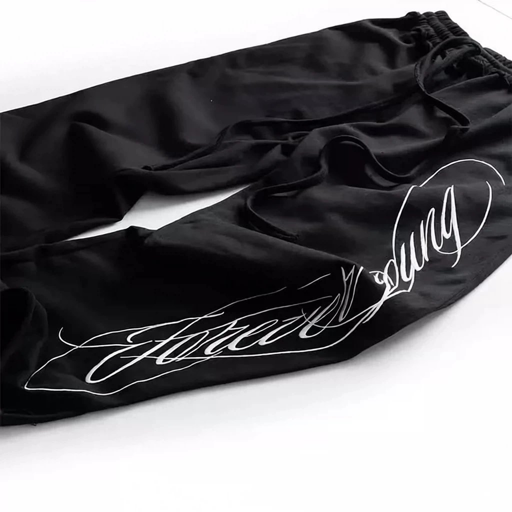 Unbranded Trousers Wide-Leg with Script Graphic Print image 3