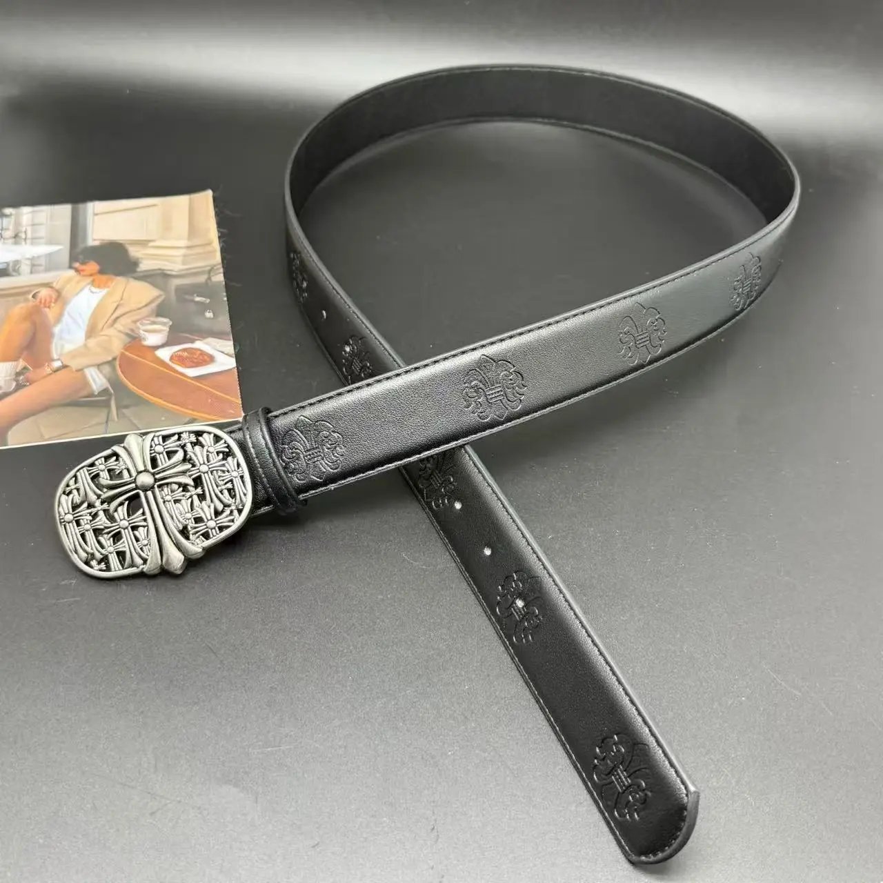 Unbranded Belts Embossed Cross Pattern with Ornamental Buckle — Tomb burial