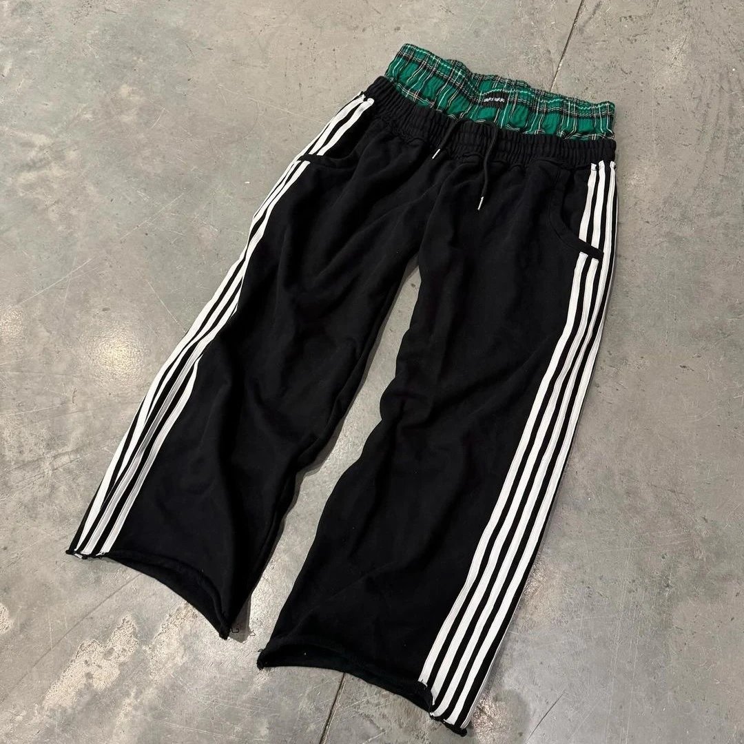 Unbranded Trousers Wide-Leg Drawstring Track Pants with Three Side Stripes image 2