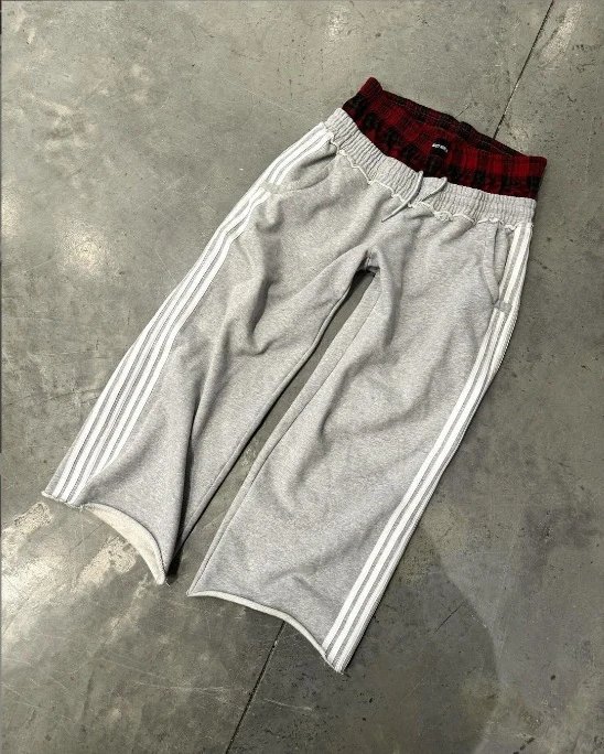 Unbranded Trousers Wide-Leg Drawstring Track Pants with Three Side Stripes — K08 gray