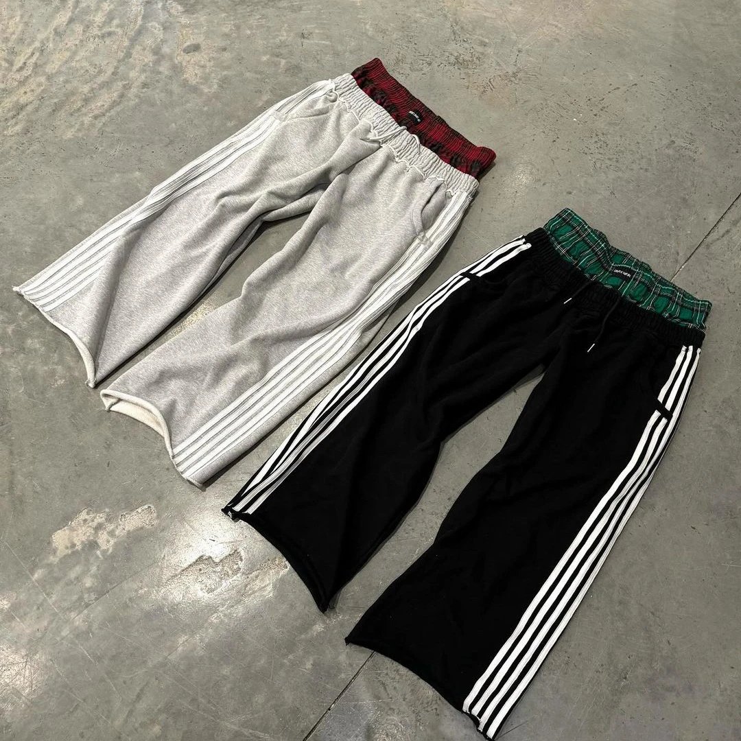 Unbranded Trousers Wide-Leg Drawstring Track Pants with Three Side Stripes product image