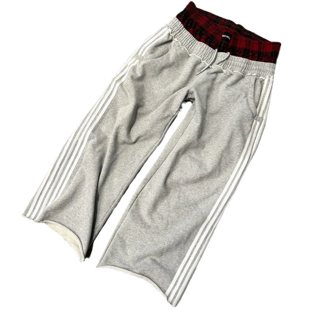 Unbranded Trousers Wide-Leg Drawstring Track Pants with Three Side Stripes image 5