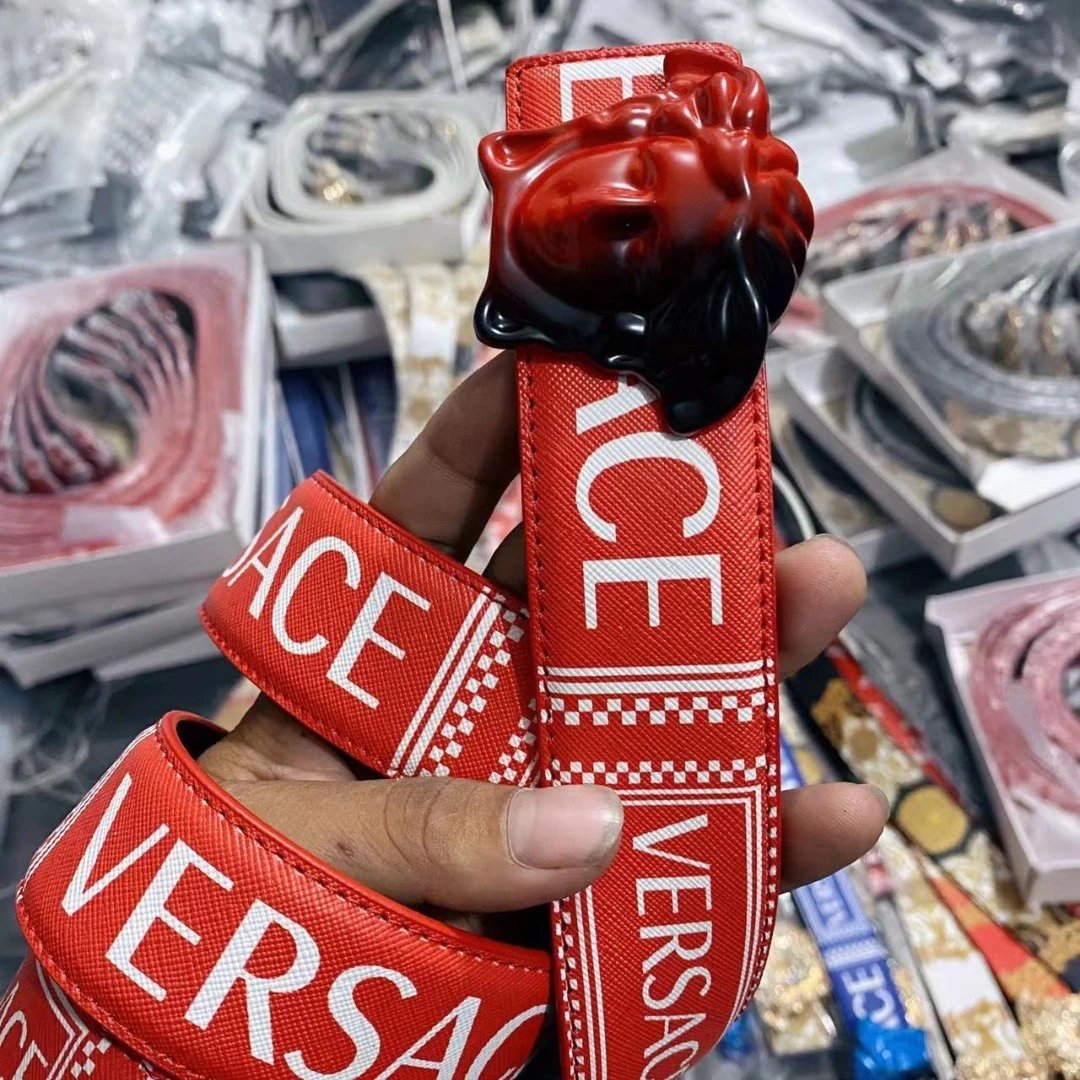 Versace Belts Logo-print belt with Medusa-head buckle — Red with red buttons