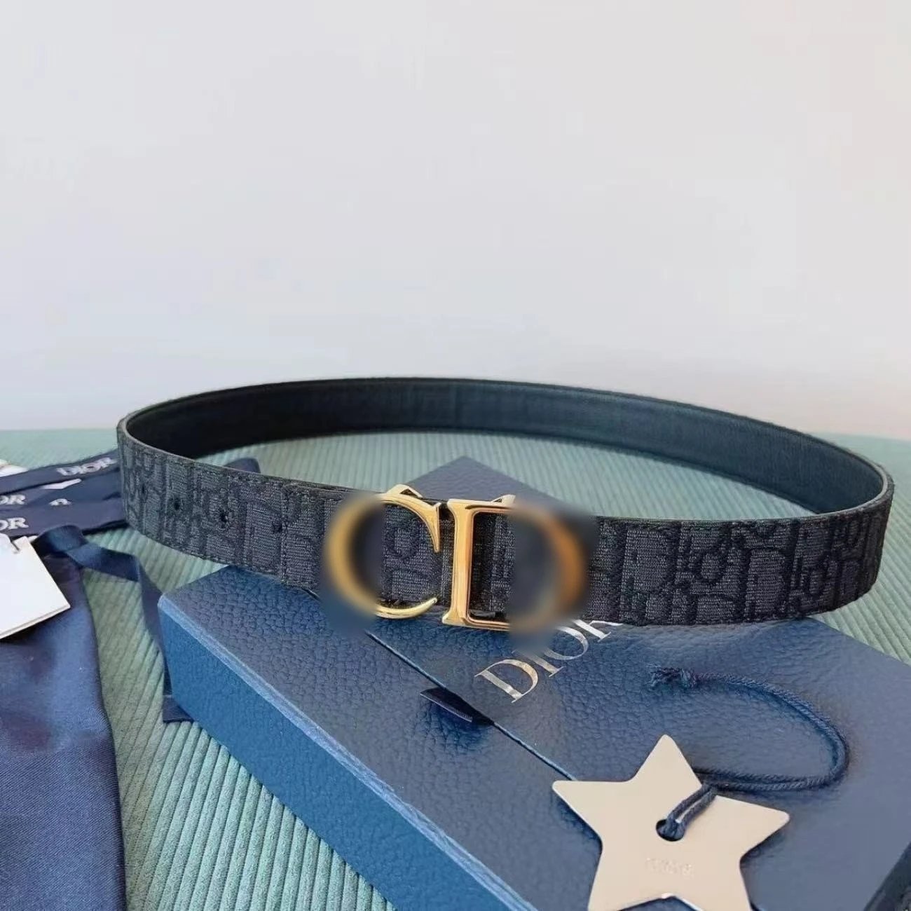 Unbranded Belts Monogram-pattern buckle belt — Black with gold buckle