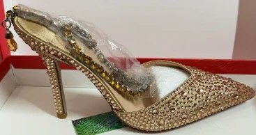 Unbranded High Heels Rhinestone pointed-toe ankle-strap stiletto — Champagne color 10 CM
