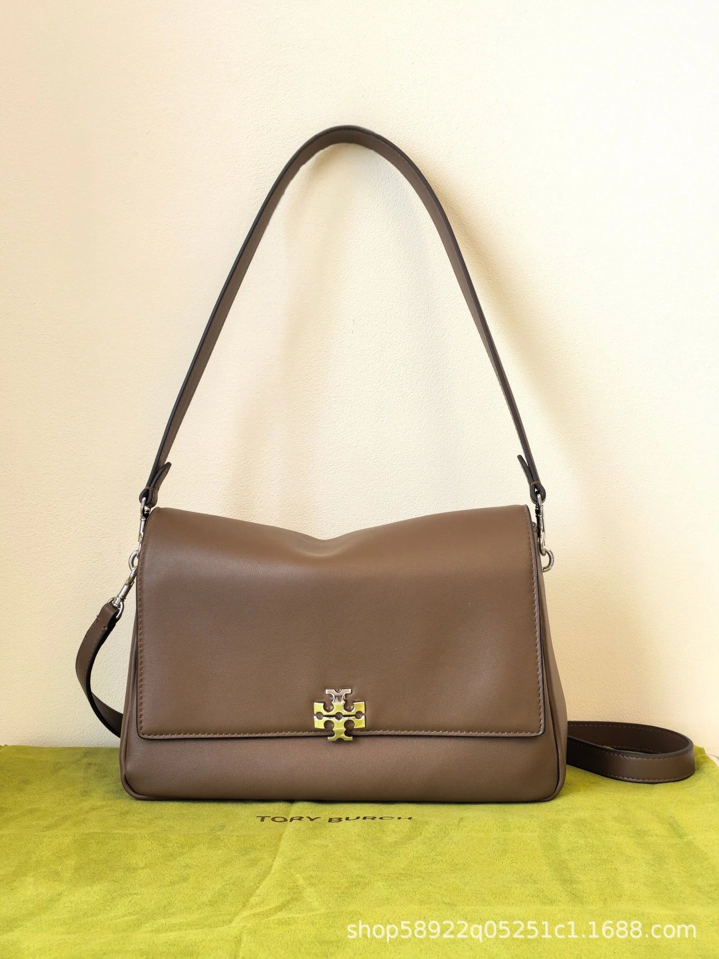 Tory Burch Shoulder Bags Flap Bag with Double T Hardware — Dark gray