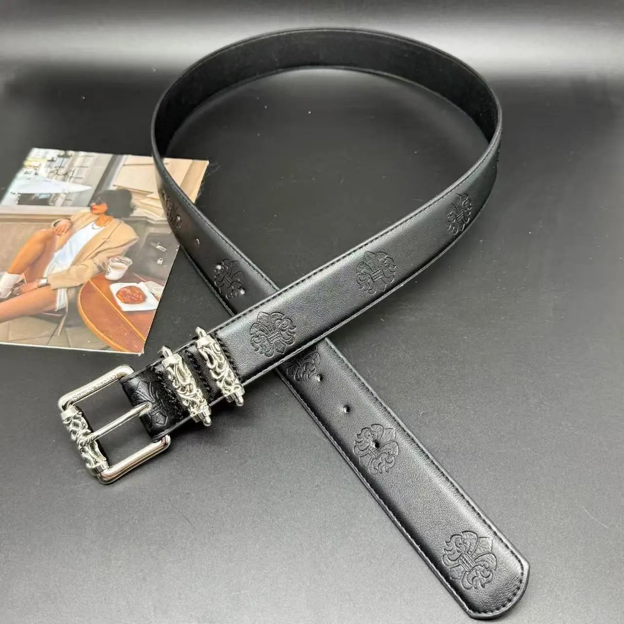 Unbranded Belts Embossed Cross Pattern with Ornamental Buckle image 1