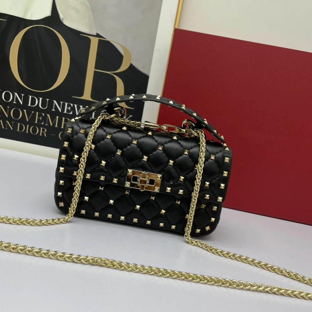 Unbranded Crossbody Bags Quilted Studded Chain Bag — Black gold nail