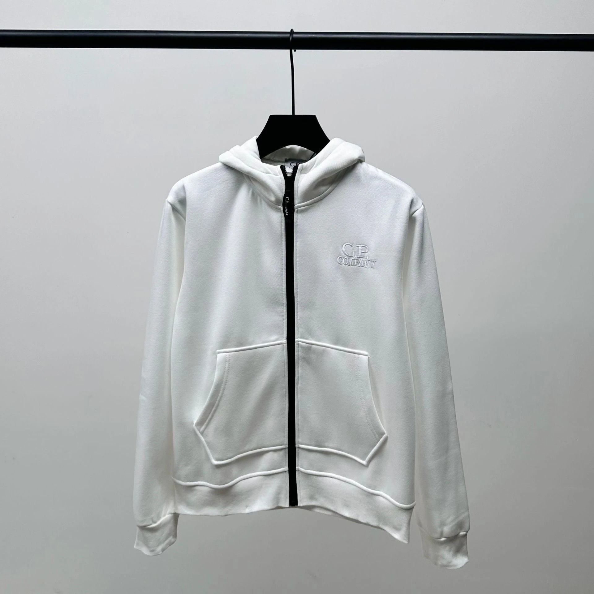 C.P. Company Hoodies & Sweatshirts Zip-up hooded sweatshirt with embroidered logo and split kangaroo pockets — white