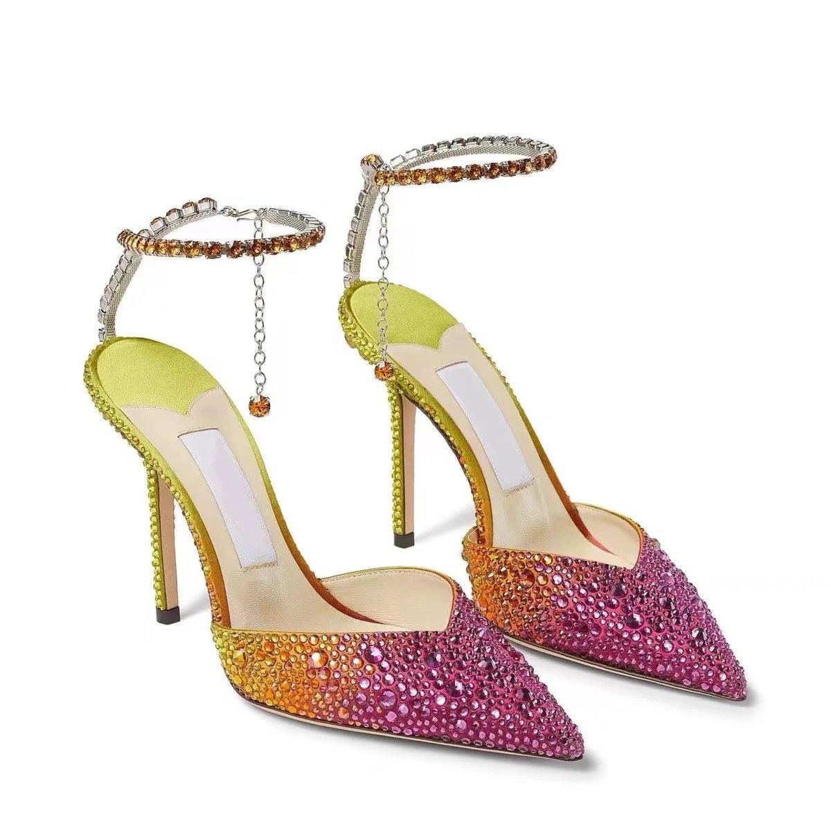 Unbranded High Heels Rhinestone pointed-toe ankle-strap stiletto — JC Colorful 10 cm