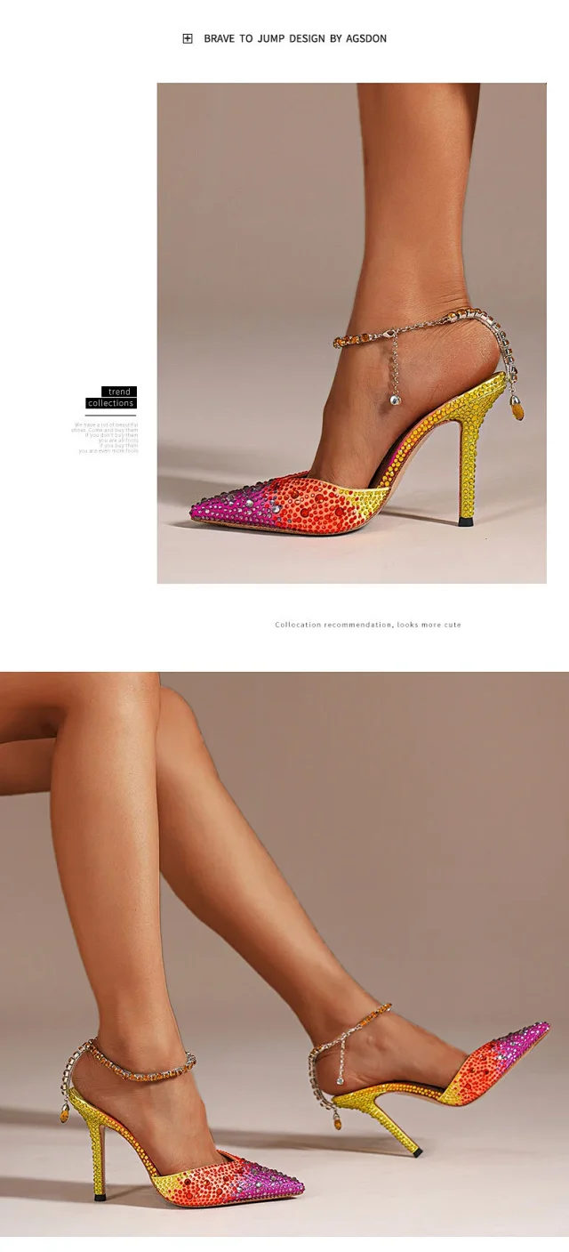 Unbranded High Heels Rhinestone pointed-toe ankle-strap stiletto product detail image 7