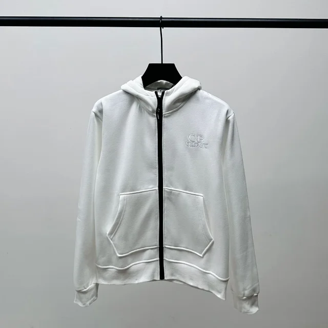 C.P. Company Hoodies & Sweatshirts Zip-up hooded sweatshirt with embroidered logo and split kangaroo pockets product detail image 8