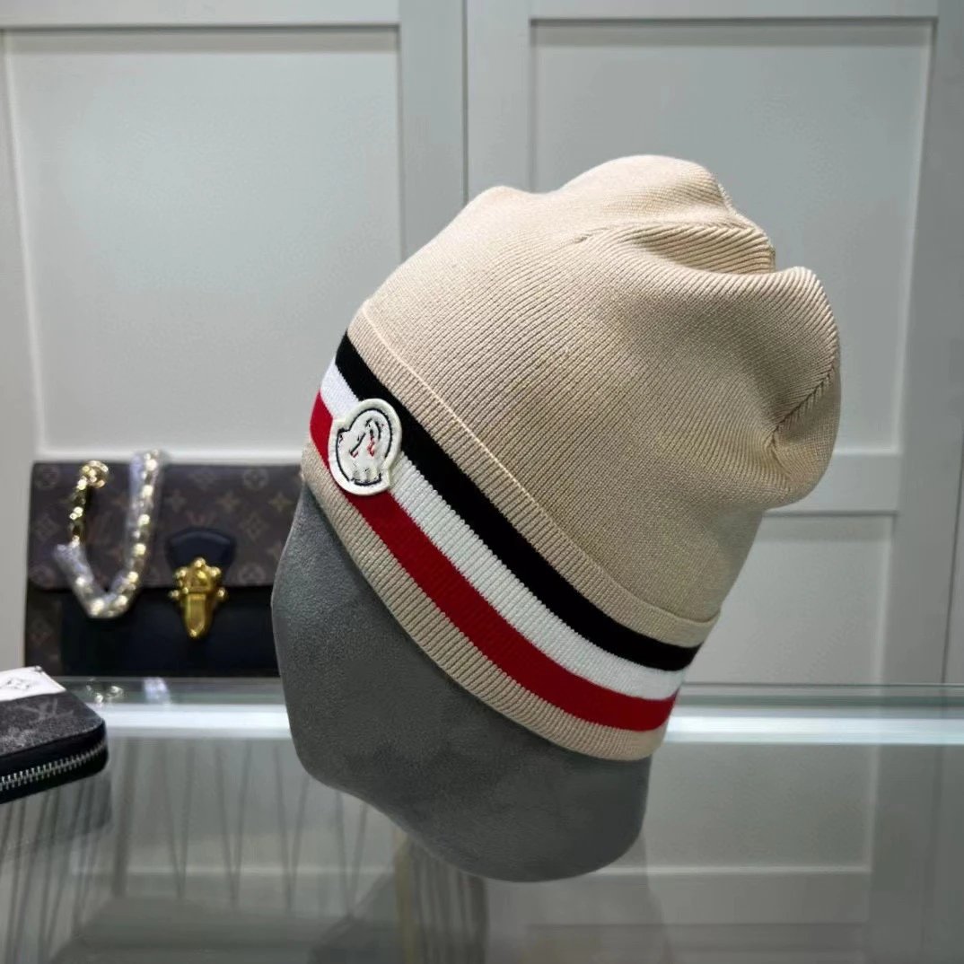 Moncler Hats Knitted beanie with tricolor stripe and logo patch image 3