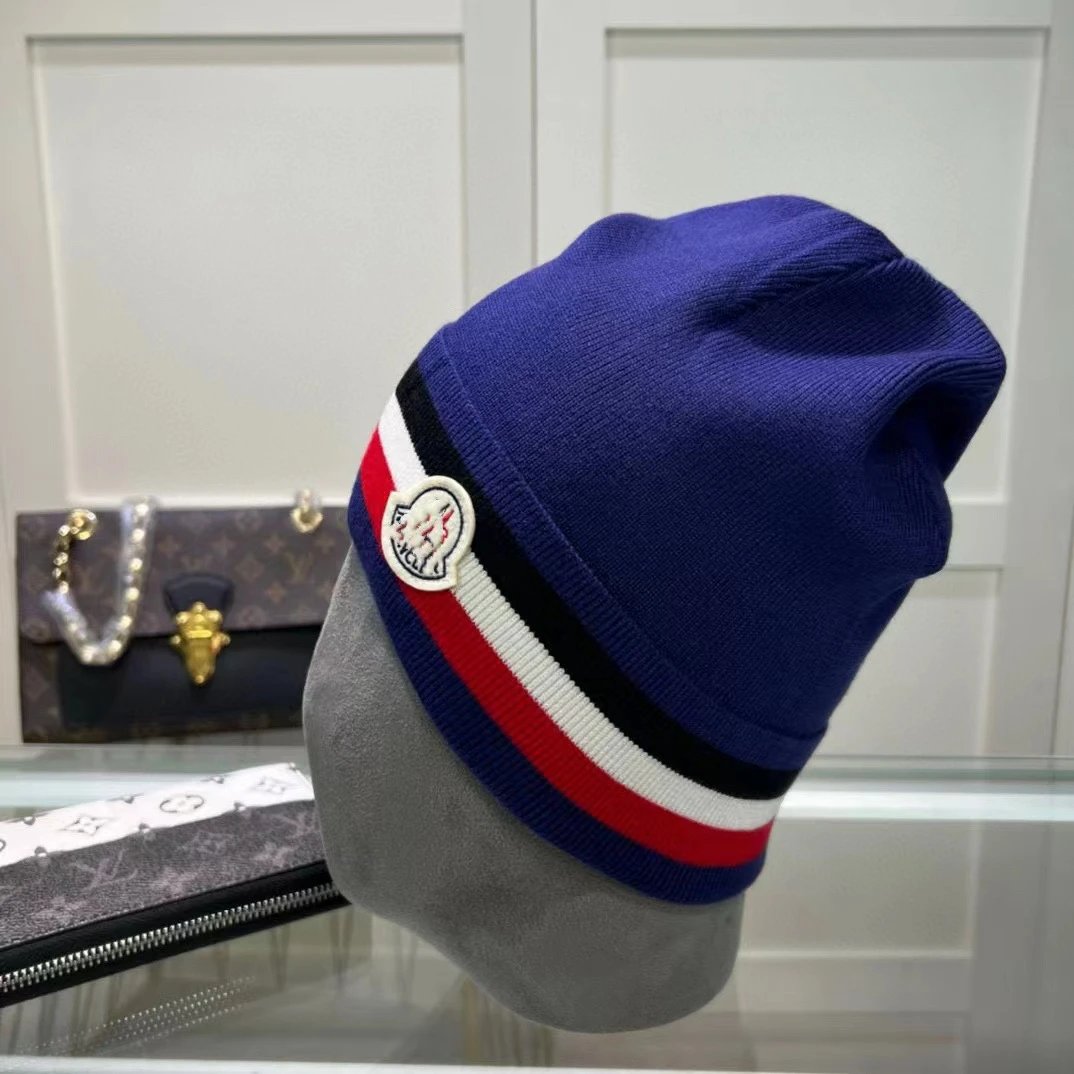 Moncler Hats Knitted beanie with tricolor stripe and logo patch image 4
