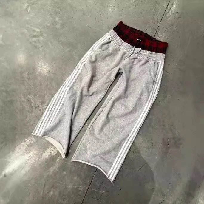 Unbranded Trousers Wide-Leg Drawstring Track Pants with Three Side Stripes image 3