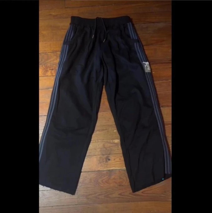 Unbranded Trousers Wide-Leg Drawstring Track Pants with Three Side Stripes — K11 black