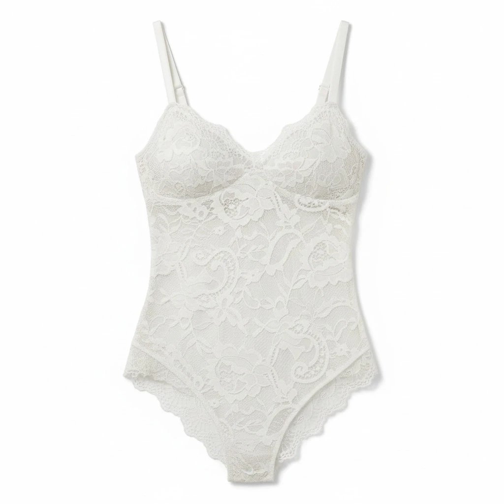 Unbranded Underwear Lace bodysuit with adjustable spaghetti straps — white