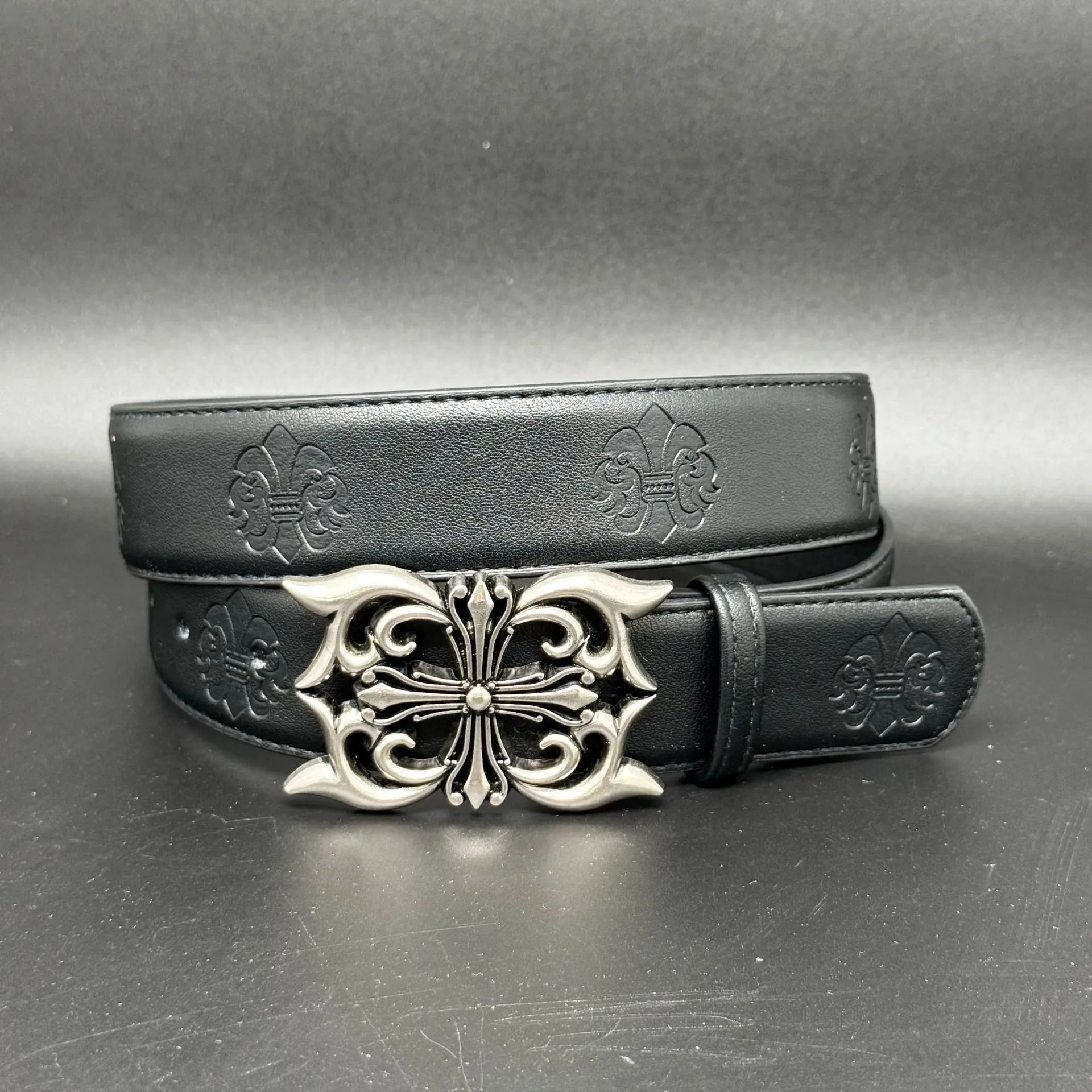 Unbranded Belts Embossed Cross Pattern with Ornamental Buckle — Square