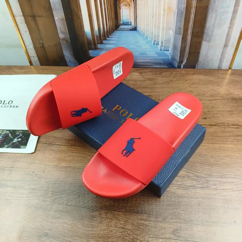 Polo Ralph Lauren Slippers Wide-strap slide with player emblem — Red