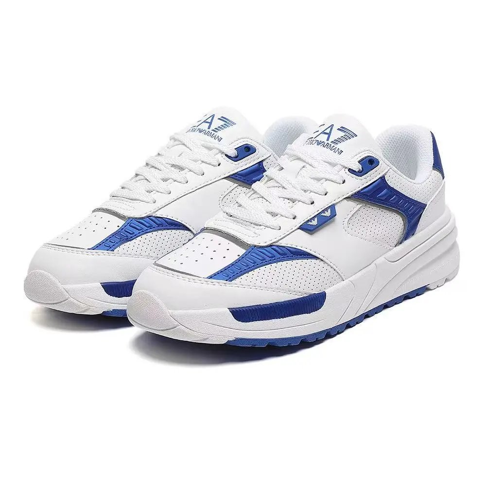 EA7 Emporio Armani Sneakers Low-Top Lace-Up — White and navy blue