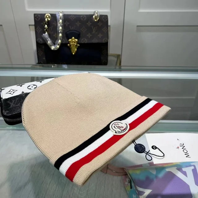 Moncler Hats Knitted beanie with tricolor stripe and logo patch product detail image 8