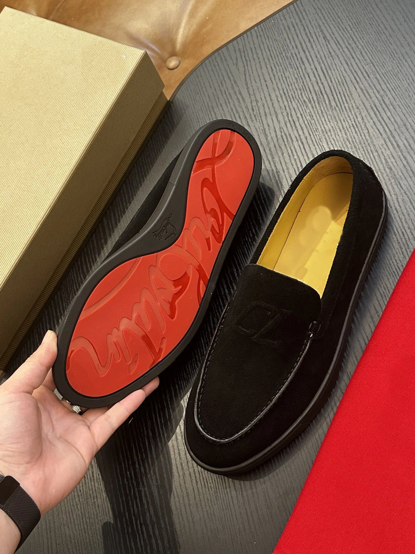 Christian Louboutin Casual Shoes Suede penny loafers with red soles — 1