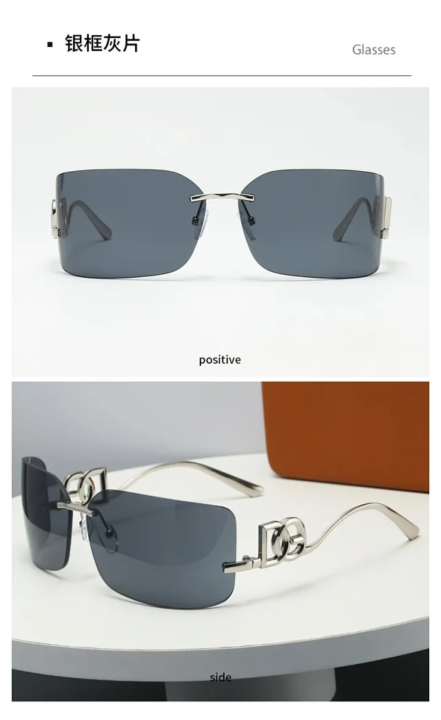 Unbranded Eyewear Rimless rectangular sunglasses with geometric metal temples product detail image 13