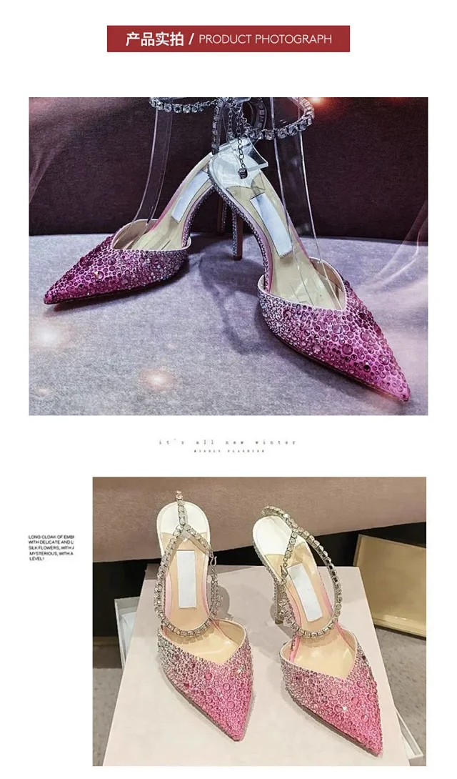 Unbranded High Heels Rhinestone pointed-toe ankle-strap stiletto product detail image 9