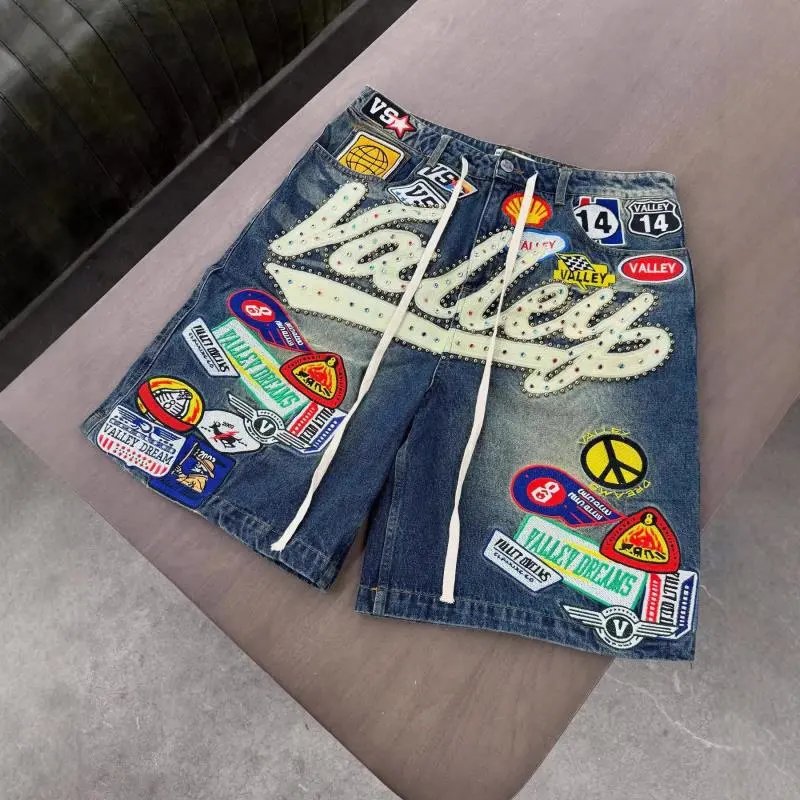 Valley Studded patchwork design — Blue shorts