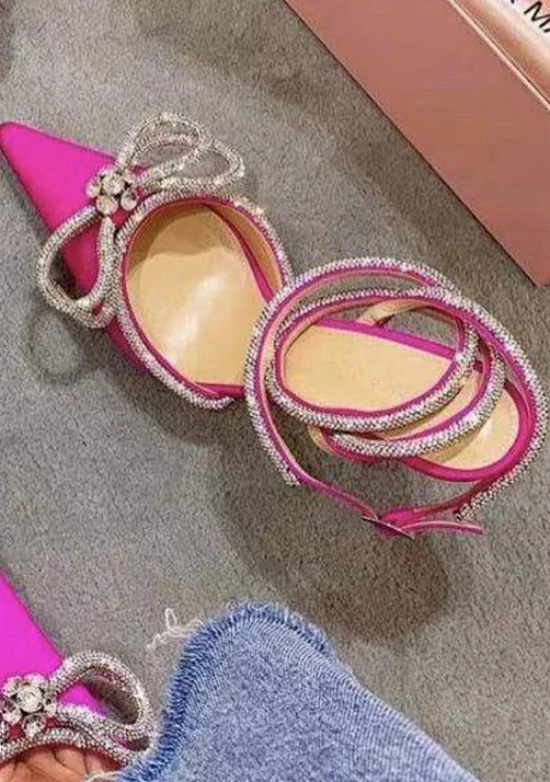 Unbranded High Heels Pointed-Toe Rhinestone Bow Ankle-Strap Stiletto Sandals product detail image 25