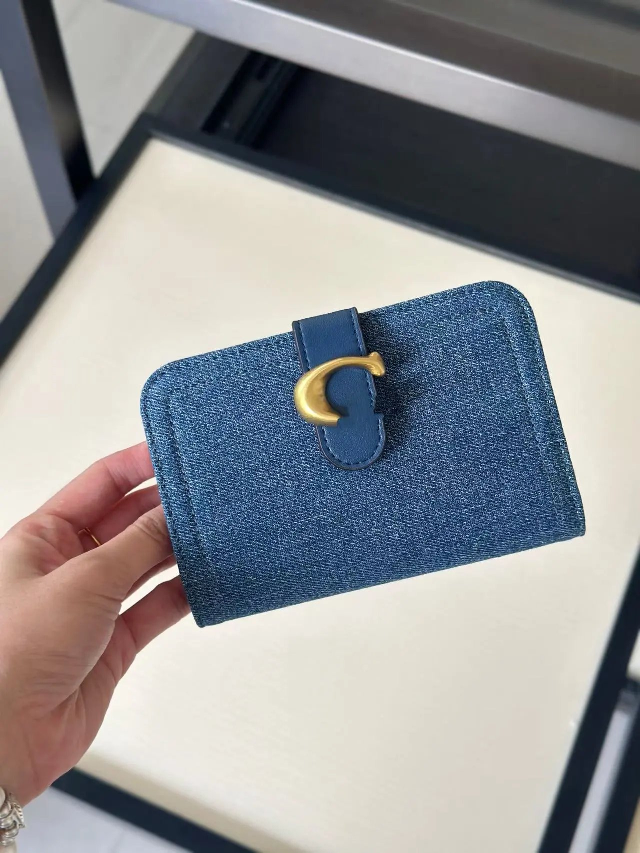 Unbranded Wallets & Card Holders Compact wallet with gold-tone C-shaped buckle — Denim blue