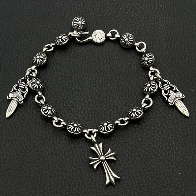 Chrome Hearts Jewelry 925 Silver Chain Bracelet with Cross and Floral Motifs product detail image 11