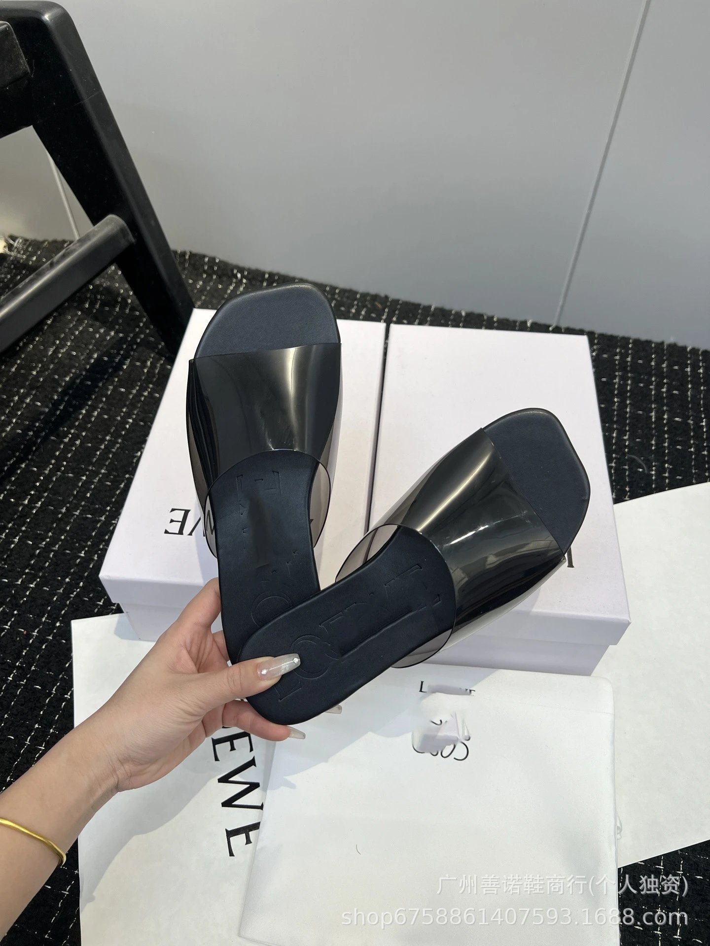 Loewe Sandals Anagram Cutout Slide — Black