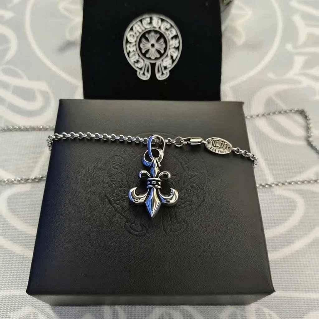 Chrome Hearts Jewelry Gothic Cross Pendant Necklace — Small anchor with pearl chain