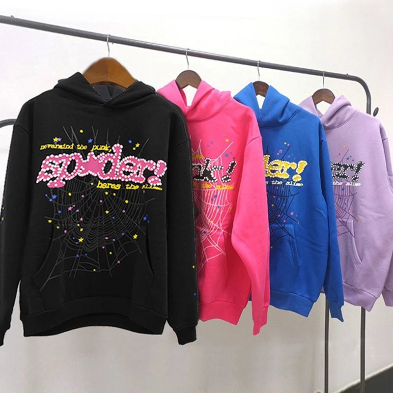 Overseas original heavy weight 450G thick velvet sweatshirt hooded sweatshirt men's foam printed spider Sp5der hoodies