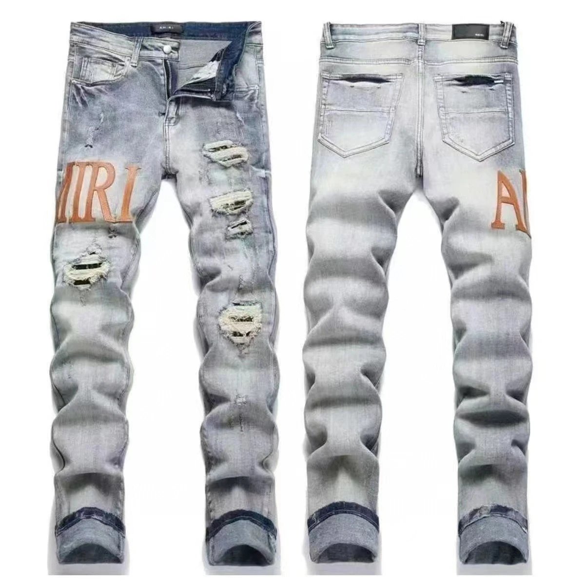 AMIRI Distressed Washed Embroidery High-Street Denim Jeans for Men and Women, Premium Quality Alan Outfit Exclusive