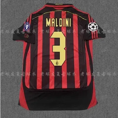 AC Milan Maldini #3 Home Jersey Red Black Stripes Football Shirt - 1