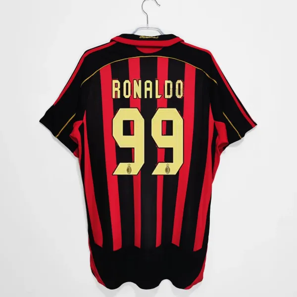AC Milan 2002-03 Home Jersey Ronaldo 99 Red Black Striped Football Shirt - 1