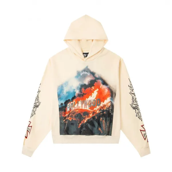 Godspeed x Hollywood Sign Fire Print Beige Hoodie - 1
