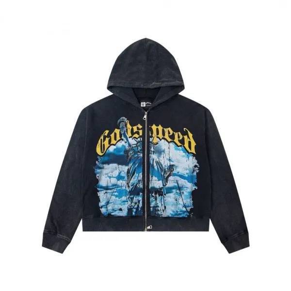 Godspeed x Unknown Artist Statue of Liberty Graphic Zip-Up Hoodie - 1