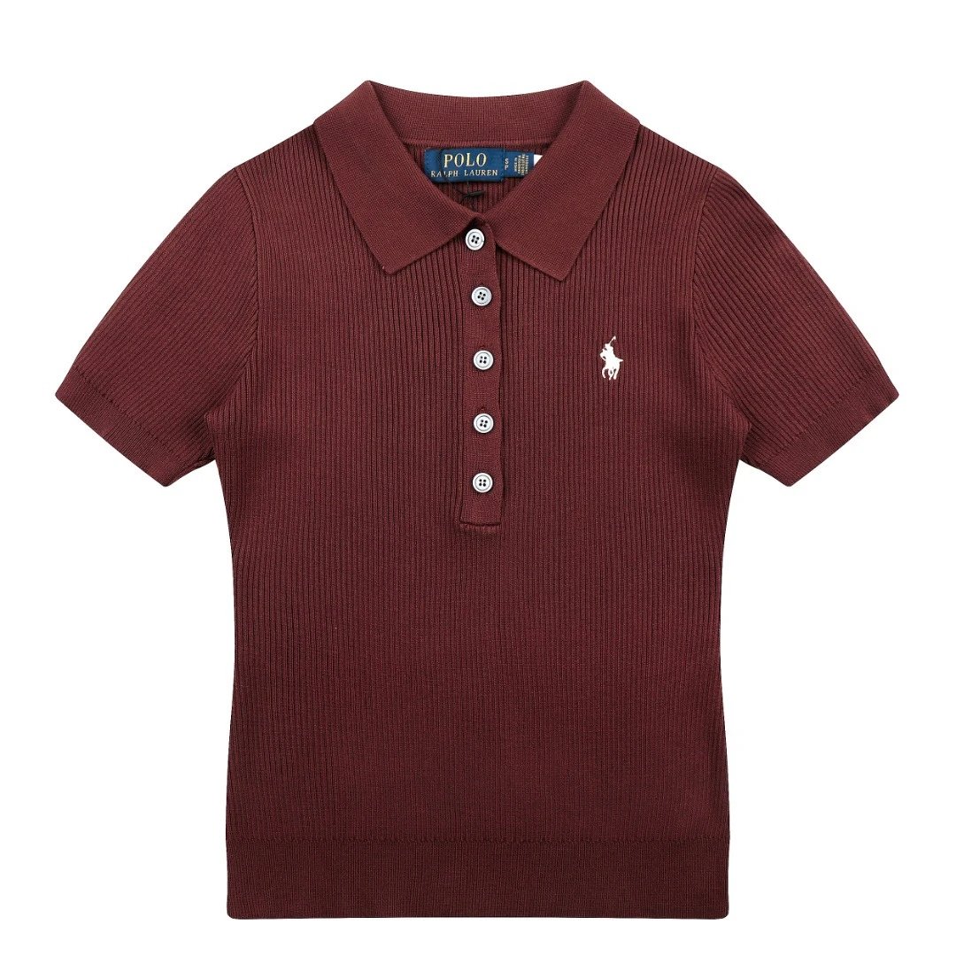 Polo Ralph Lauren T-Shirts Rib-Knit Short-Sleeve Shirt — Coffee color
