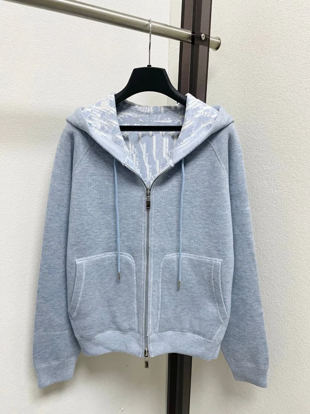 Dior Hoodies & Sweatshirts Reversible knit zip-up hoodie with all-over logo pattern product detail image 5