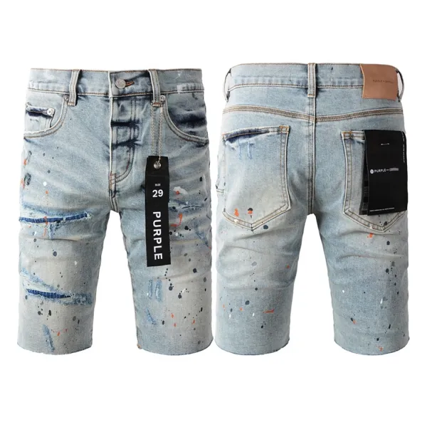 Purple Brand Paint Splatter Distressed Denim Shorts Light Wash - 1