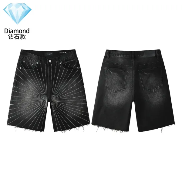 Purple Brand Diamond Embroidered Black Denim Shorts - 1