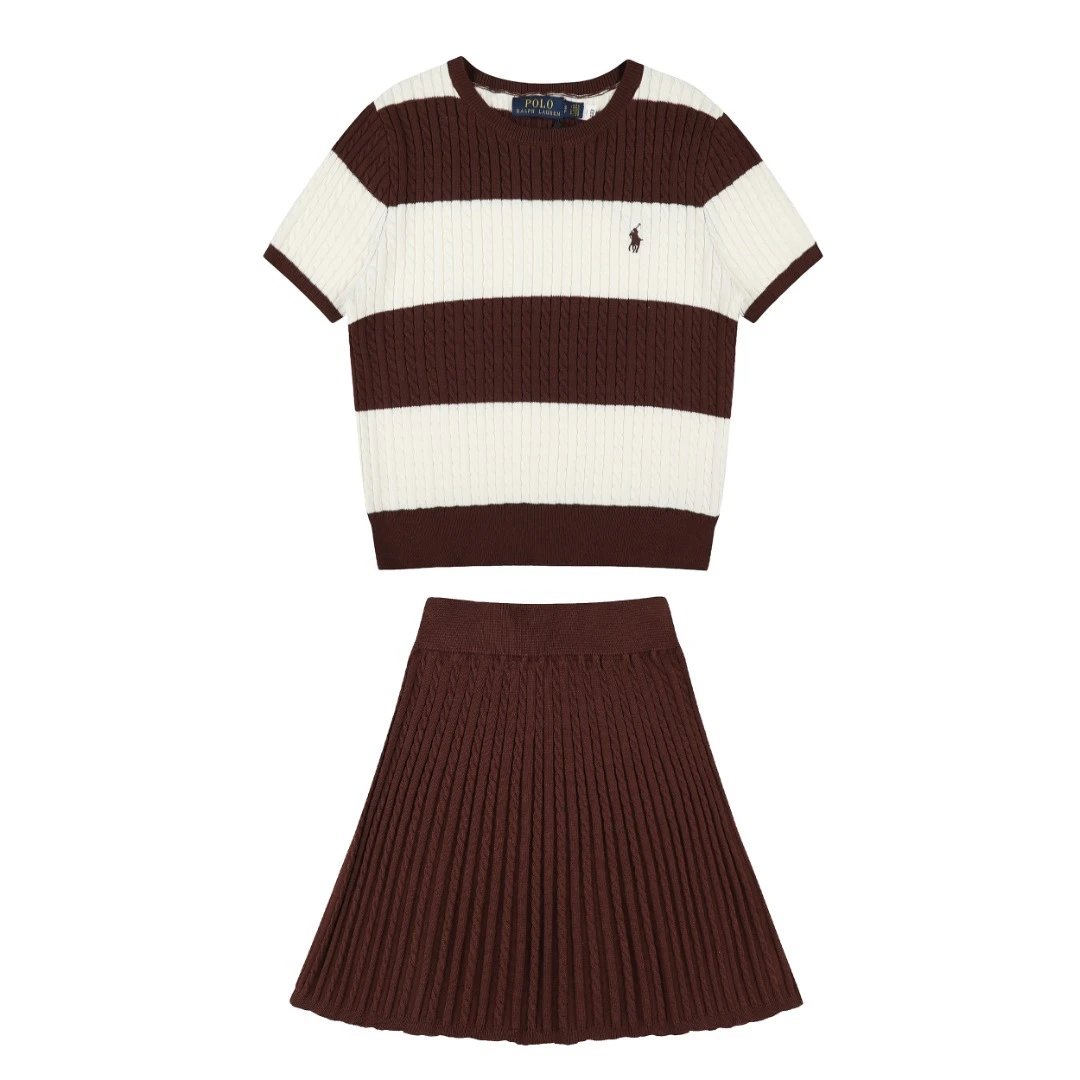 Polo Ralph Lauren Matching Sets Cable-Knit Striped Short-Sleeve Top and Pleated Skirt Set image 2