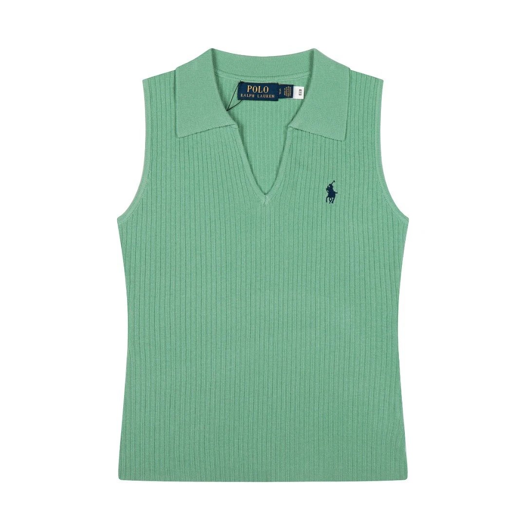 Polo Ralph Lauren Knitwear Rib-Knit Sleeveless Polo-Collar Top — Green