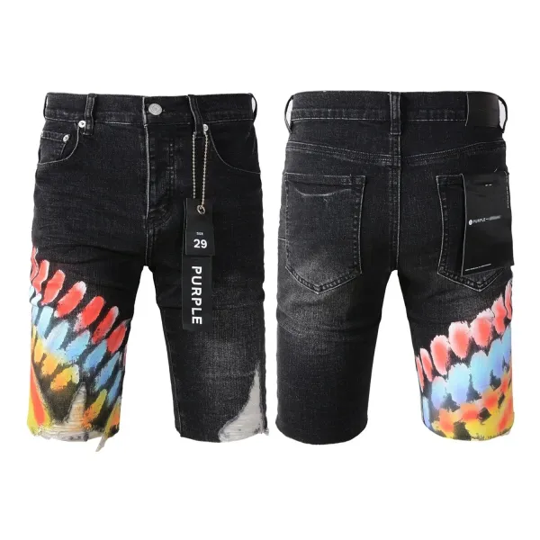 Purple Brand Tie-Dye Distressed Denim Shorts Black Multicolor - 1