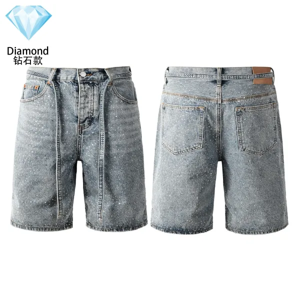 Design Diamond Crystal-Embellished Denim Shorts Blue Shorts - 1